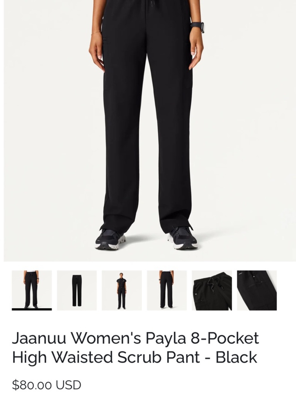 Jaanuu Women’s Black Relaxed-Fit High-Waisted Scrub Pant